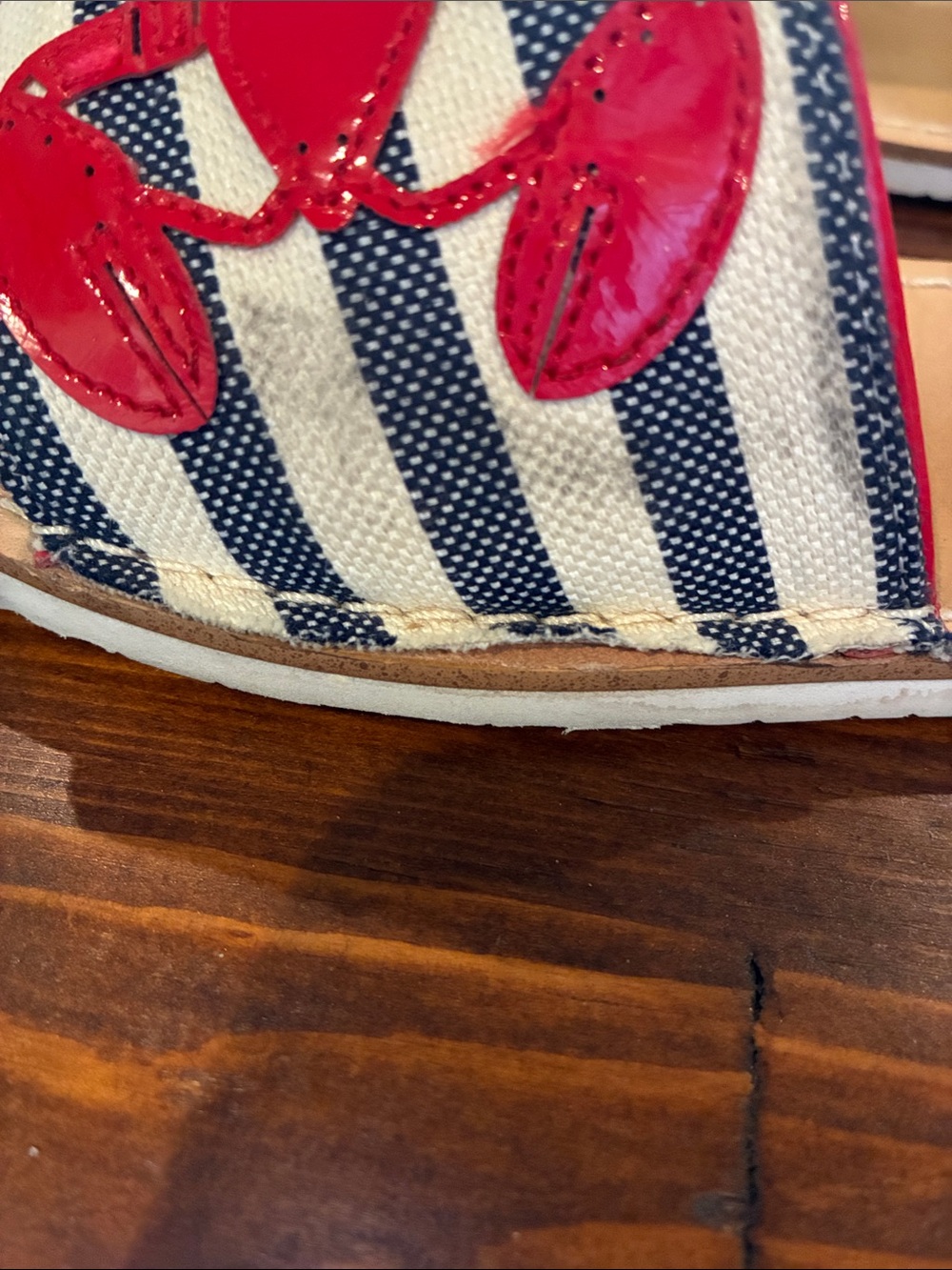 kate spade Navy & White Stripe Slides with Red Lobster Appliqué - Picture 3 of 5